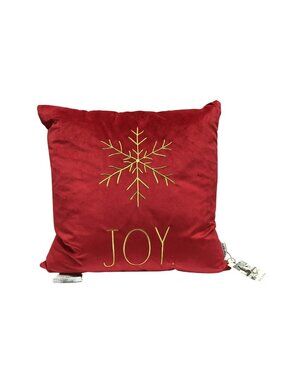 Rae Dunn Red Velvet Gold Snowflake Joy Christmas Winter 20 x 20 Throw Pillow